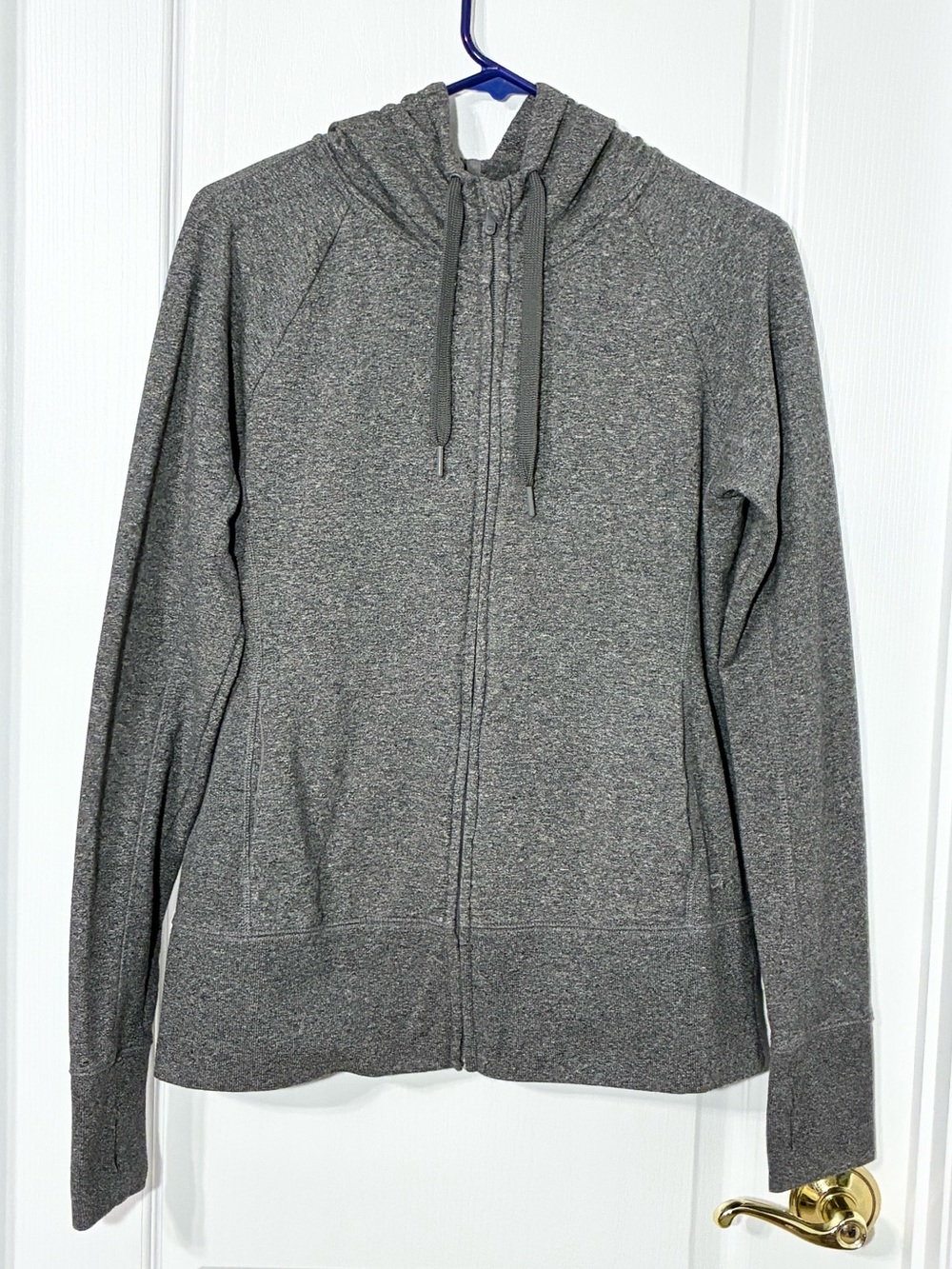 GapFit Full Zip Hoodie Athletic Jacket Thumbholes Heather Gray Size Large